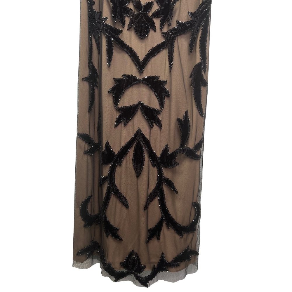 Adrianna Papell Black Beaded Overlay Sleeveless Formal Gown - Picture 3 of 10